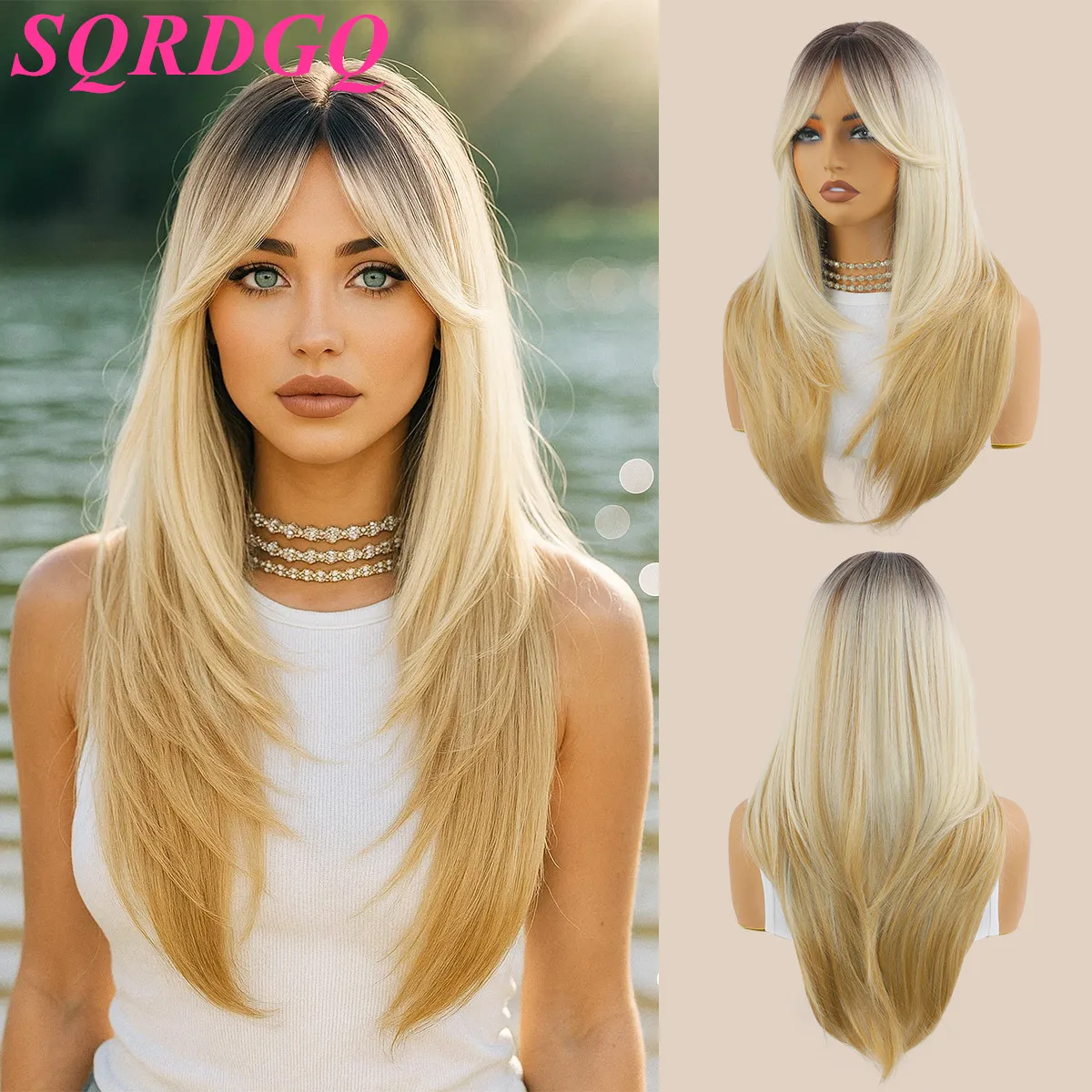 SQRDGQ High Quality Woman Wigs Ombre 613# Blonde Wig with Bangs 22inch Natural Wigs for Woman Heat Resistant Wigs on Sale
SQRDGQ High Quality Woman Wigs Ombre 613# Blonde Wig with Bangs 22inch Natural Wigs for Woman Heat Resistant Wigs on Sale
