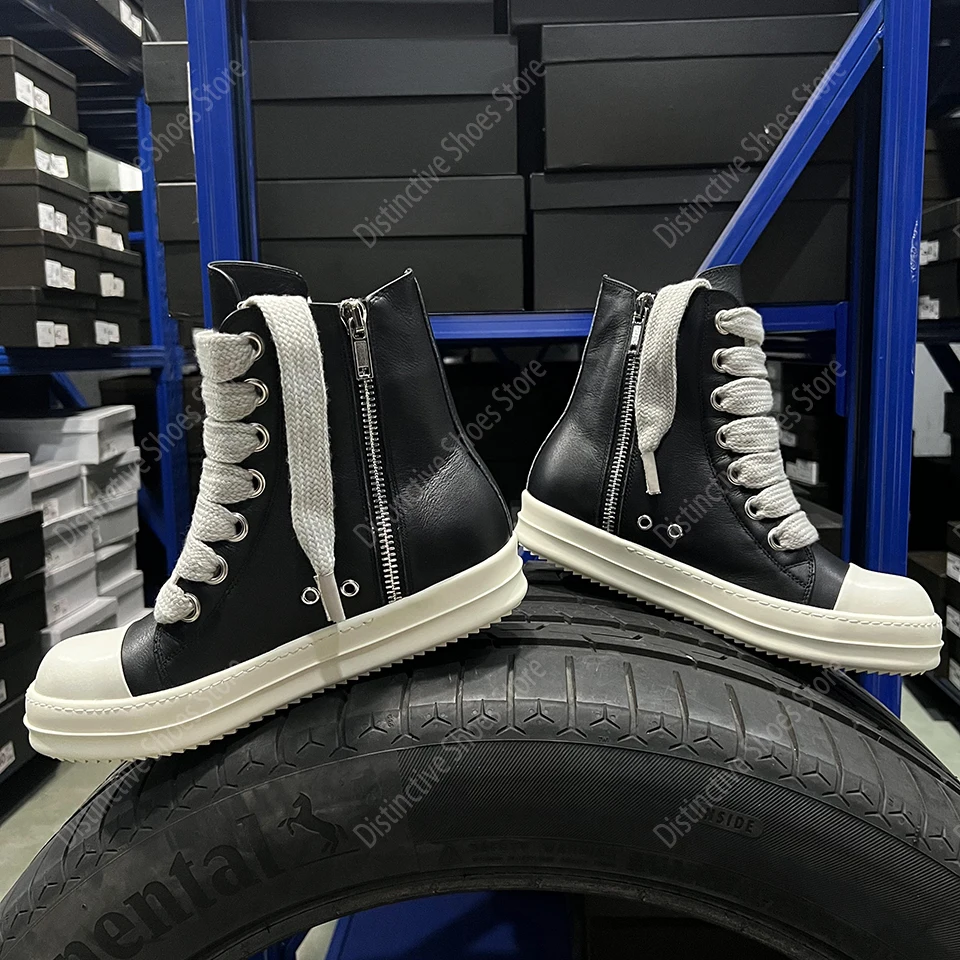 Jumbo Lace Leather Shoes Brand High Top Casual Men Shoes Round Toe Side Zippers Women Ankle Boots Lace Up Cool Unisex Sneakers
Jumbo Lace Leather Shoes Brand High Top Casual Men Shoes Round Toe Side Zippers Women Ankle Boots Lace Up Cool Unisex Sneakers