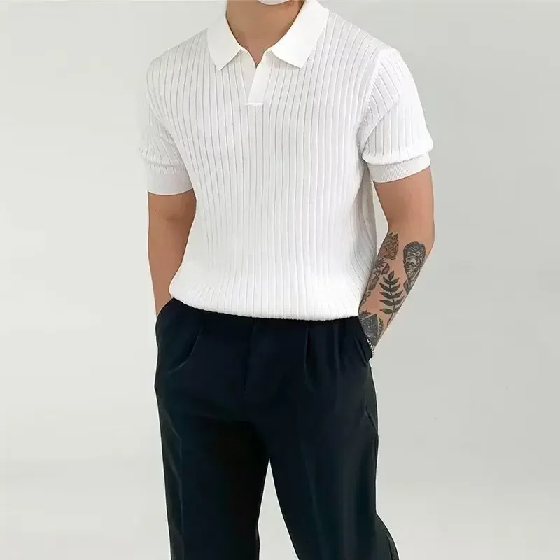 Fashion Knit Solid Color Men's Polo Shirt Slim Short Sleeve Turn-down Collar Ribbed Polo Tee 2025 Summer Men Clothes Casual Tops
Fashion Knit Solid Color Men's Polo Shirt Slim Short Sleeve Turn-down Collar Ribbed Polo Tee 2025 Summer Men Clothes Casual Tops