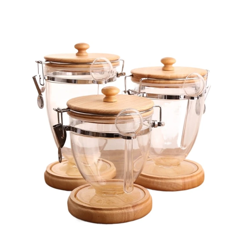 :Plastic Sealed Can Wooden Base Cover White Transparent Storage Tank Coffee Bean Storage Box with Spoon Home Decoration 
:Plastic Sealed Can Wooden Base Cover White Transparent Storage Tank Coffee Bean Storage Box with Spoon Home Decoration