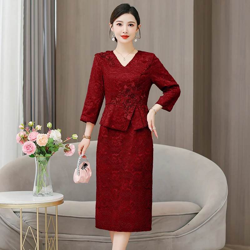 Wedding Celebration Autumn Wear Elegant Silk Lace Dress for Mother of the Groom High-End Wedding Guest Dress Chinese Style
Wedding Celebration Autumn Wear Elegant Silk Lace Dress for Mother of the Groom High-End Wedding Guest Dress Chinese Style