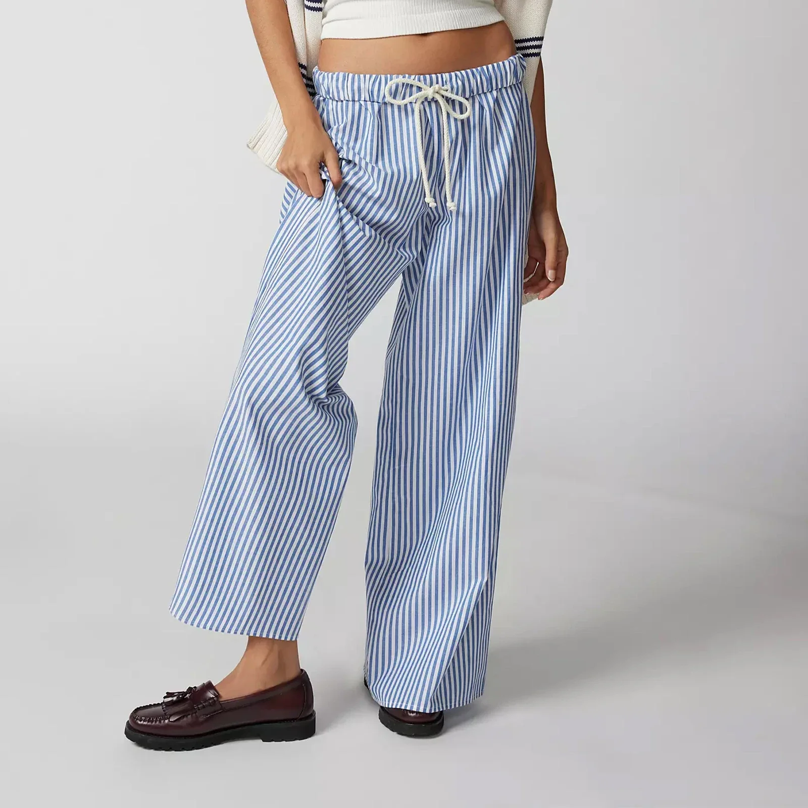Combhasaki Women's Y2K Vintage Spring Long Pants Casual Loose Fitting Elastic Low Waist Wide Leg Striped Drawstring Trousers
Combhasaki Women's Y2K Vintage Spring Long Pants Casual Loose Fitting Elastic Low Waist Wide Leg Striped Drawstring Trousers