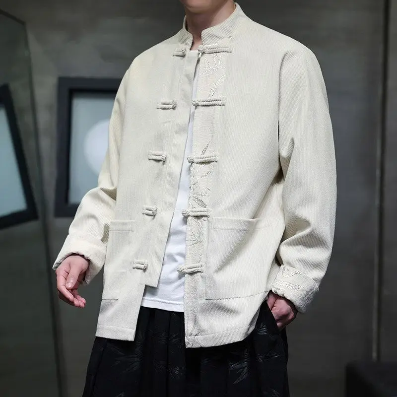 New Chinese Sle Men's Spring Autumn Corduroy Jaet with Button Collar Stand up Coat Traditional Tang Costume Improved Version
New Chinese Sle Men's Spring Autumn Corduroy Jaet with Button Collar Stand up Coat Traditional Tang Costume Improved Version