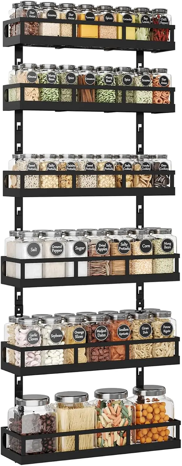 6-Tier Wall-Mounted Spice Rack, Height-Adjustable, Mixed Basket Sizes, Large-Capacity Seasoning Holder, Black
6-Tier Wall-Mounted Spice Rack, Height-Adjustable, Mixed Basket Sizes, Large-Capacity Seasoning Holder, Black