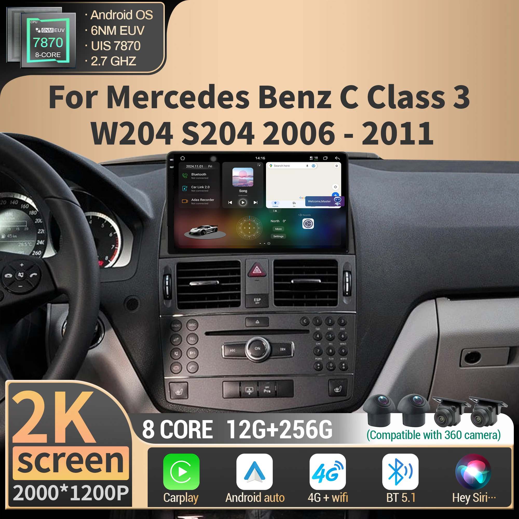 For Mercedes Benz C Class 3 W204 S204 2006-2011 Multimedia GPS Car Radio Wireless BT Android Carplay 4G CPU 7870 2K QLED Screen
For Mercedes Benz C Class 3 W204 S204 2006-2011 Multimedia GPS Car Radio Wireless BT Android Carplay 4G CPU 7870 2K QLED Screen