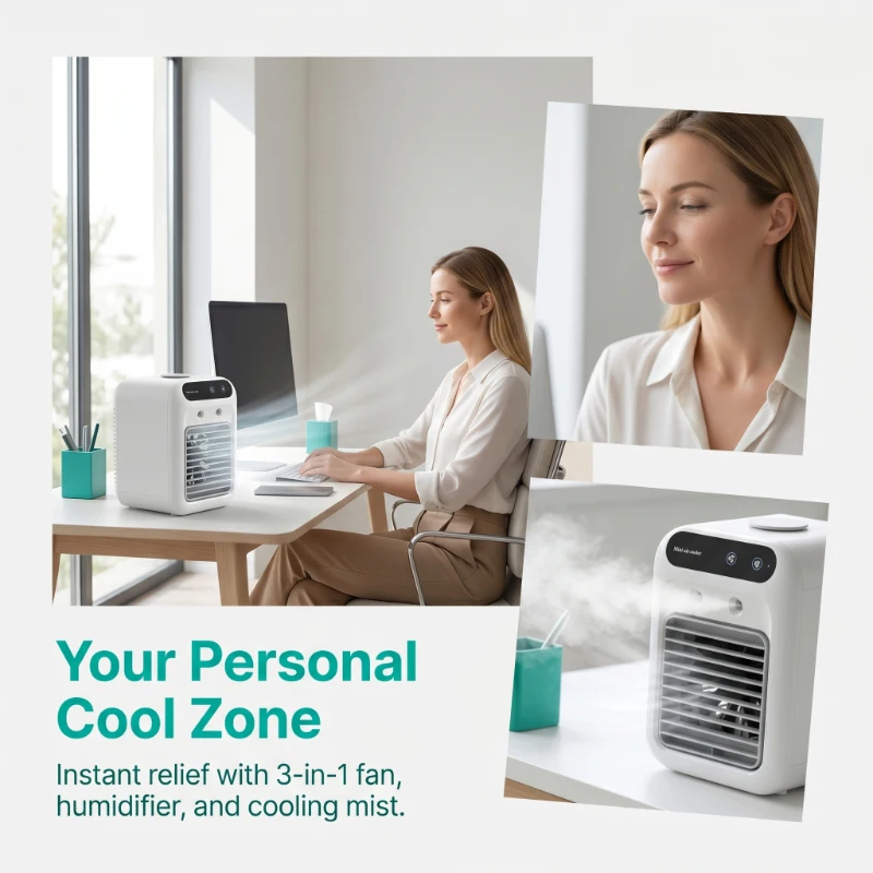 Personal Portable Air Conditioner Fan 3 in 1 Small Air Cooler Humidifier Cooling Fan for Home Office Desk
Personal Portable Air Conditioner Fan 3 in 1 Small Air Cooler Humidifier Cooling Fan for Home Office Desk