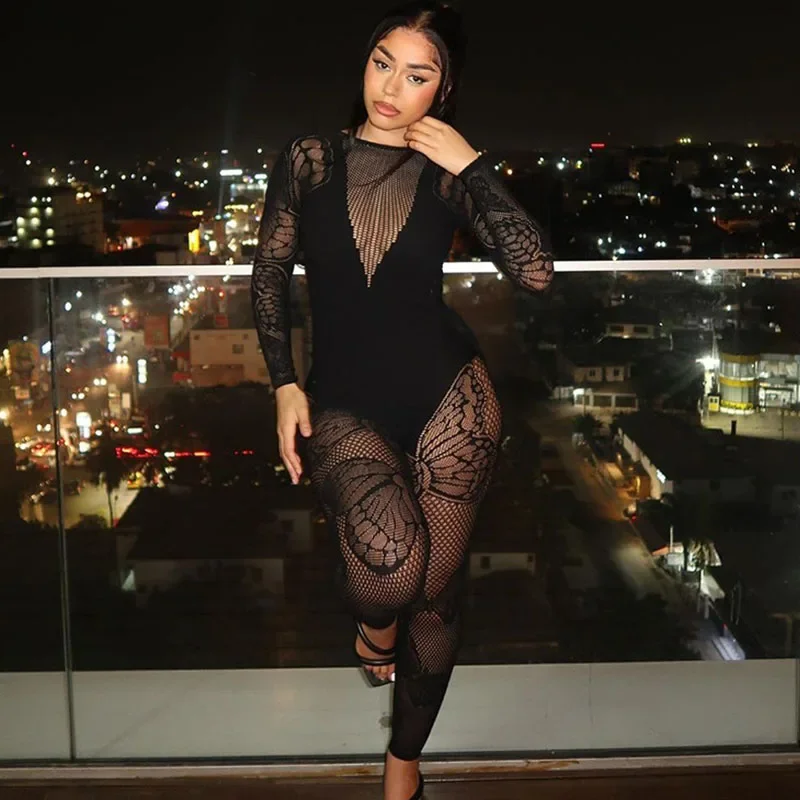 Butterfly Pattern Black Jumpsuit Women Long Sleeve Mesh See Through Patchwork Nightclub Rompers One Piece Outfits Body Negro
Butterfly Pattern Black Jumpsuit Women Long Sleeve Mesh See Through Patchwork Nightclub Rompers One Piece Outfits Body Negro
