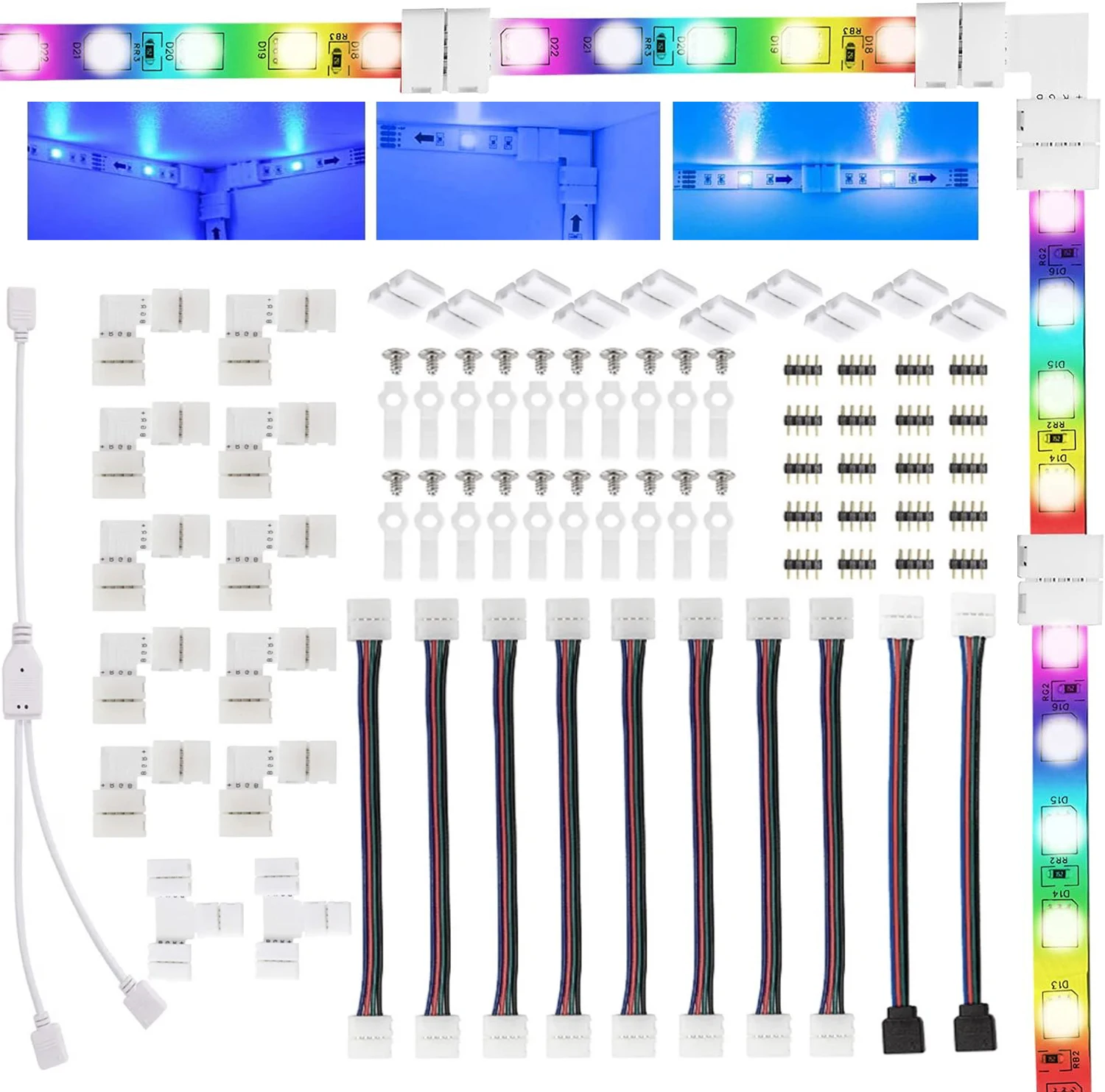 For 10mm 5050 4-Pin RGB LED Strip Light Connector Kit with T/L-Shaped Strip Led Clips Wire Connection Terminal Splice LED Strip
For 10mm 5050 4-Pin RGB LED Strip Light Connector Kit with T/L-Shaped Strip Led Clips Wire Connection Terminal Splice LED Strip
