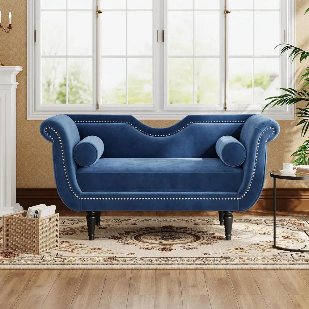 Curved Upholstered Arm Nail-Trim Bench, 53 Blue Accent Ottoman with 2 Pillows for Entryway, Living Room
Curved Upholstered Arm Nail-Trim Bench, 53 Blue Accent Ottoman with 2 Pillows for Entryway, Living Room