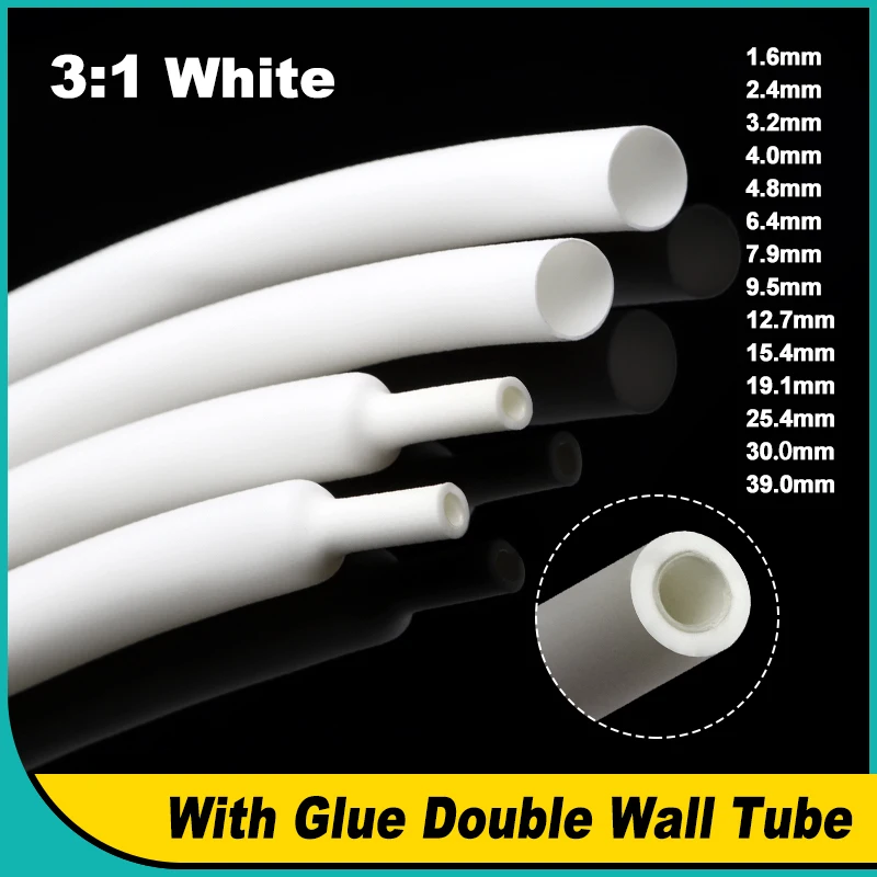 3:1 With Glue Double Wall Heat Shrink Tube White 1.6mm ~ 39mm Polyolefin Insulation Adhensive Lined Wire Cable Protector Sleeve
3:1 With Glue Double Wall Heat Shrink Tube White 1.6mm ~ 39mm Polyolefin Insulation Adhensive Lined Wire Cable Protector Sleeve