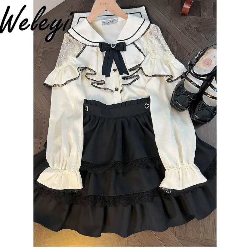 Original Japanese Jirai Kei Outfit Mine Sailor Collar Ruffles Shirt Women Student Spring Sweet Girl Court Style Cake Skirts Suit
Original Japanese Jirai Kei Outfit Mine Sailor Collar Ruffles Shirt Women Student Spring Sweet Girl Court Style Cake Skirts Suit