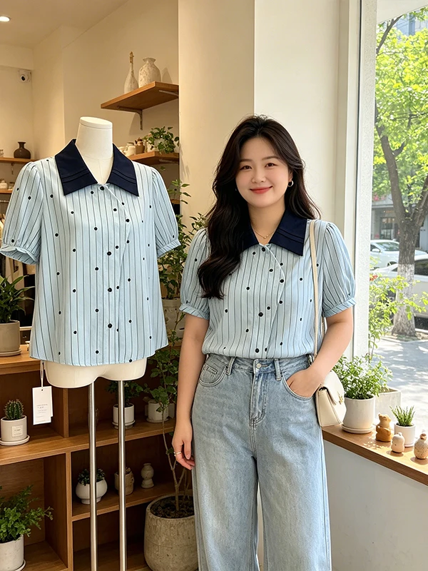 plus Size Summer Polka Dot Stripe Shirt Women's Irregular Button Design Slimming Top Korean Style Commute Thin Long Sleeve
plus Size Summer Polka Dot Stripe Shirt Women's Irregular Button Design Slimming Top Korean Style Commute Thin Long Sleeve