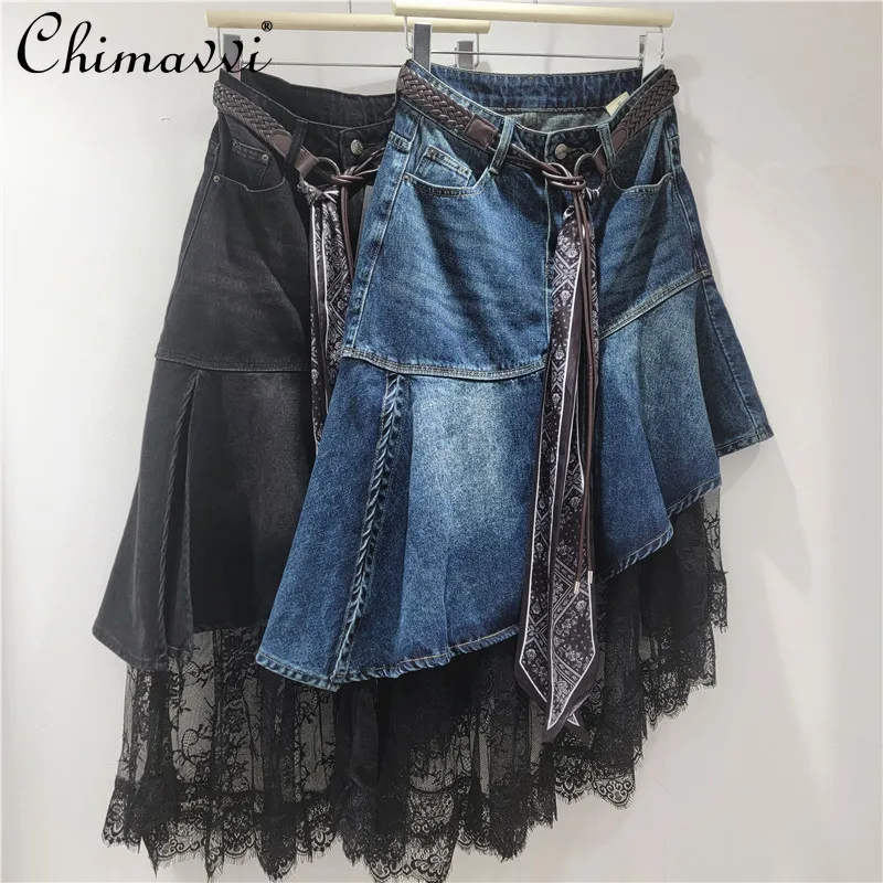 2026 Autumn New Fashion Lace Patchwork Silk Scarf Belt Fishtail Midi Skirt High Waist Slimming Women's Asymmetrical Denim Skirt
2026 Autumn New Fashion Lace Patchwork Silk Scarf Belt Fishtail Midi Skirt High Waist Slimming Women's Asymmetrical Denim Skirt