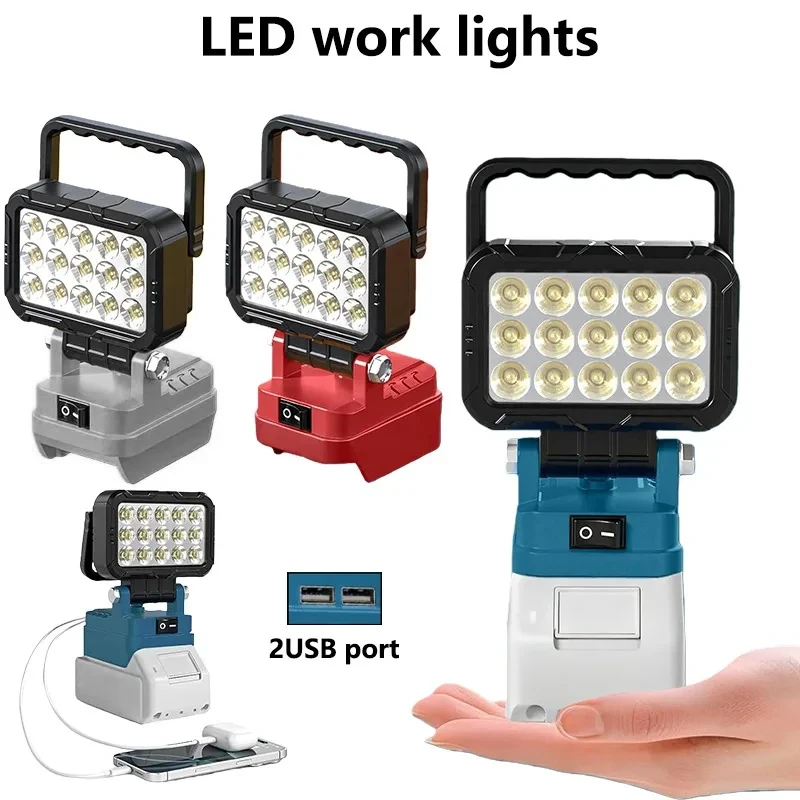 6000 Lumen LED Work Light for Dewalt/Makita/Milwaukee18V 20V Battery Cordless Flood Light with Dual USB Ports Outdoor Flashlight
6000 Lumen LED Work Light for Dewalt/Makita/Milwaukee18V 20V Battery Cordless Flood Light with Dual USB Ports Outdoor Flashlight