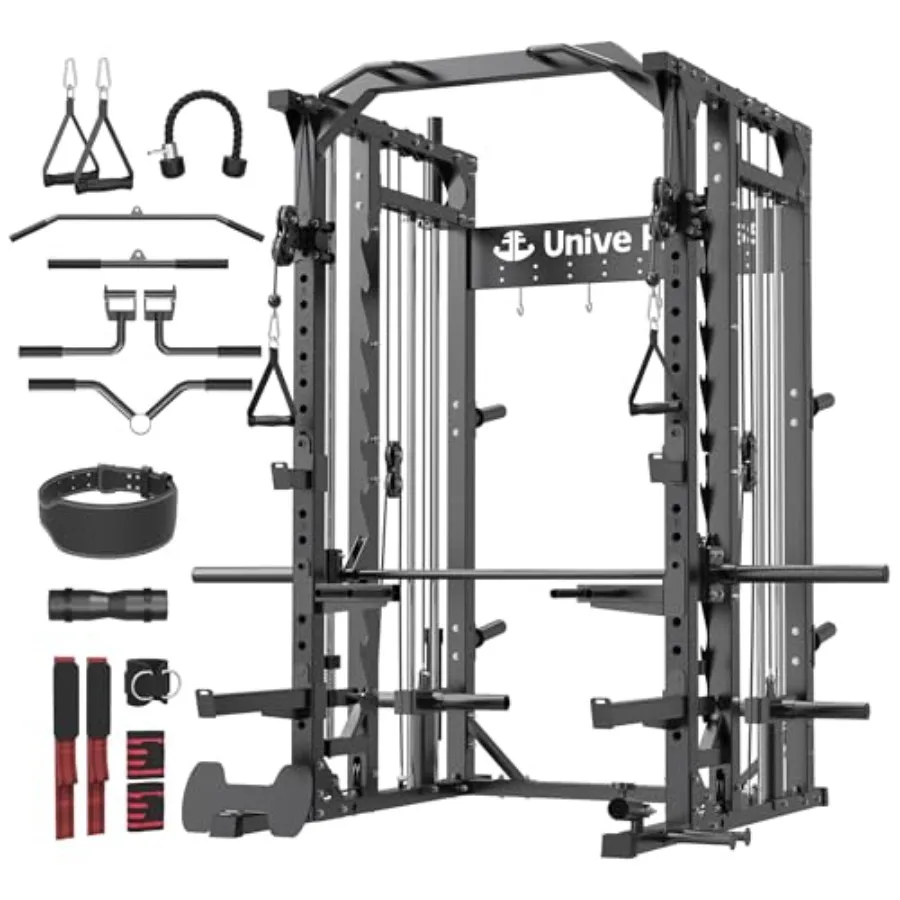 Home gym power cage with 18-pulley cable system, LAT pulldown, low row, pull-up bar, squat rack, weight bench; steel constructi
Home gym power cage with 18-pulley cable system, LAT pulldown, low row, pull-up bar, squat rack, weight bench; steel constructi