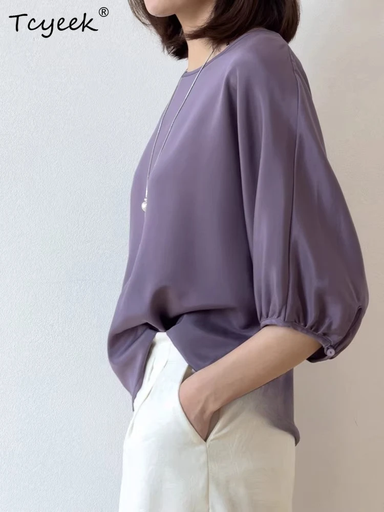 Tcyeek 26MM 93% Mulberry Silk T-shirts for Woman Batwing Sleeve Tees Top Female Summer Clothes Elegant Women's T-shirt O-neck
Tcyeek 26MM 93% Mulberry Silk T-shirts for Woman Batwing Sleeve Tees Top Female Summer Clothes Elegant Women's T-shirt O-neck