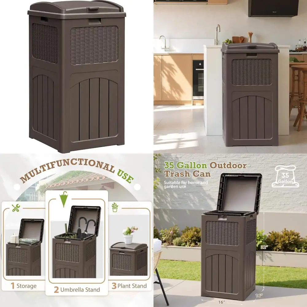 35 Gallon Waterproof Outdoor Trash Bin with Lid, Suitable for Garden, Backyard, and Patio in Deep Brown
35 Gallon Waterproof Outdoor Trash Bin with Lid, Suitable for Garden, Backyard, and Patio in Deep Brown