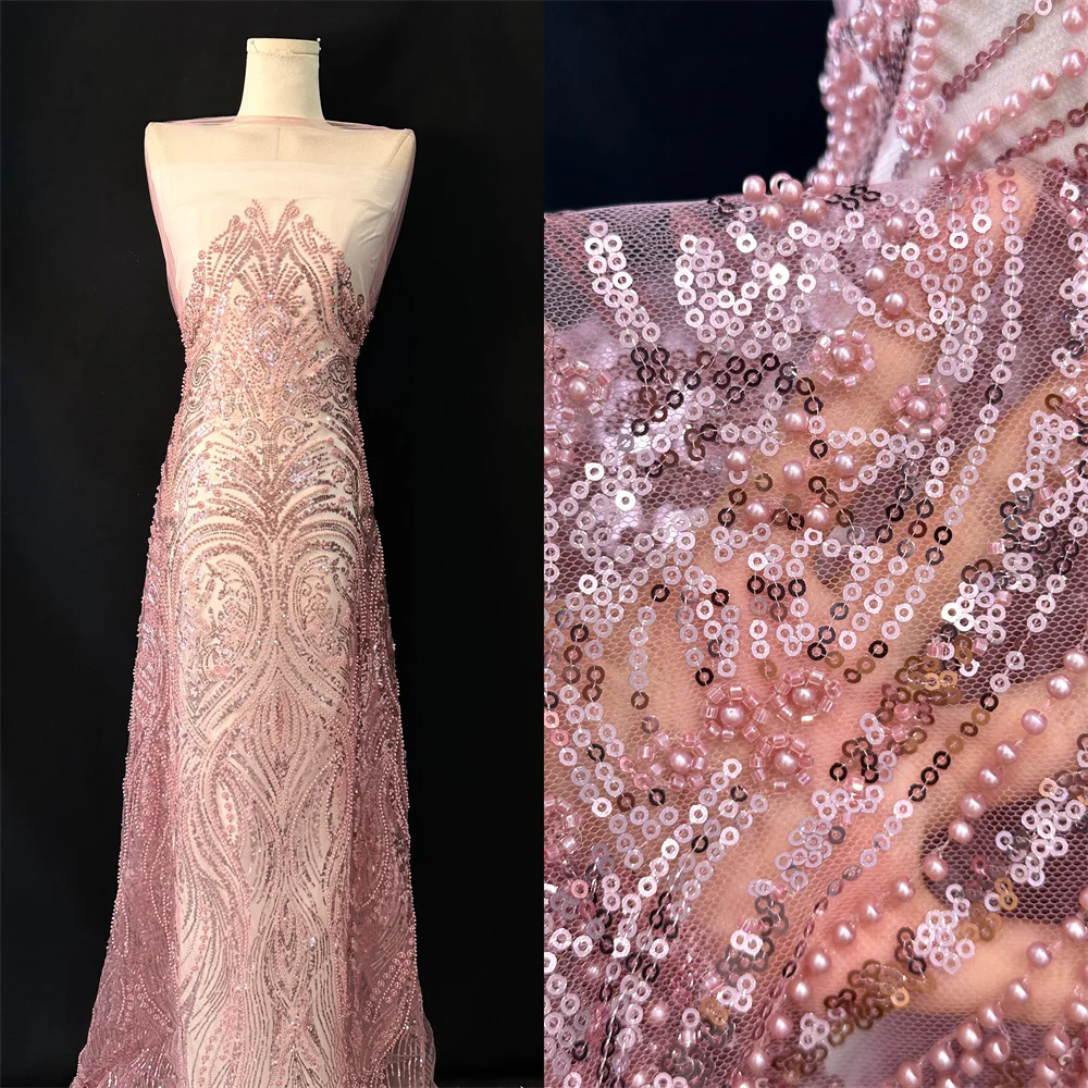 Pink African Mesh Groom Lace Fabric 2025 High Quality French Sequins Lace Fabric Nigerian Lace Fabric For Wedding Women Dress
Pink African Mesh Groom Lace Fabric 2025 High Quality French Sequins Lace Fabric Nigerian Lace Fabric For Wedding Women Dress