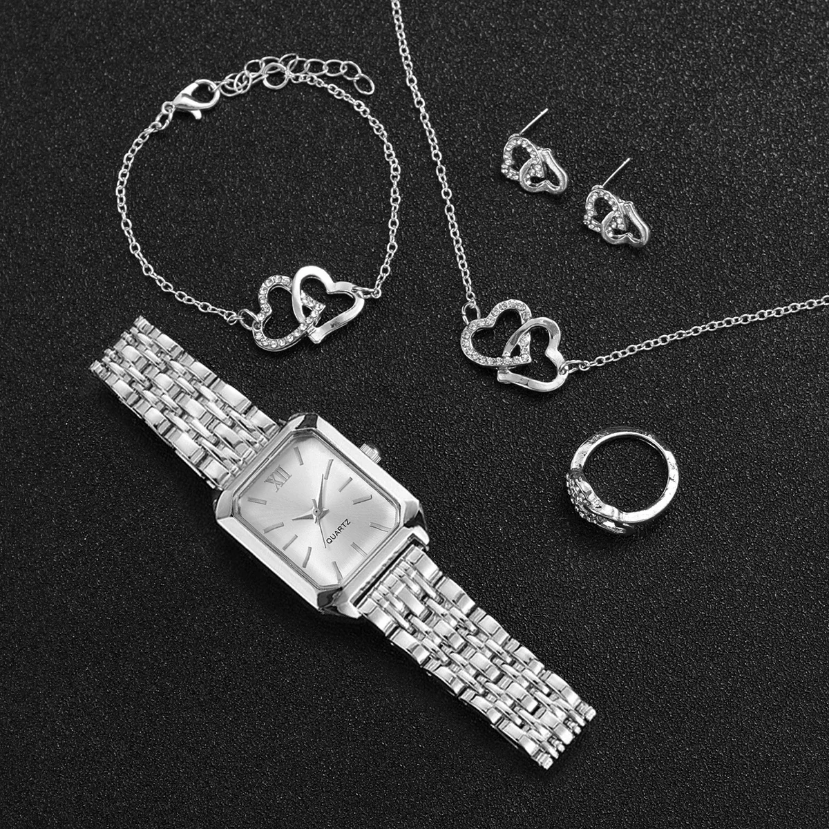 6PCS/Set Fashion Rectangle Roma Dial Women Quartz Watch Ladies Wristwatches With Heart Jewelry (Without Box)
6PCS/Set Fashion Rectangle Roma Dial Women Quartz Watch Ladies Wristwatches With Heart Jewelry (Without Box)