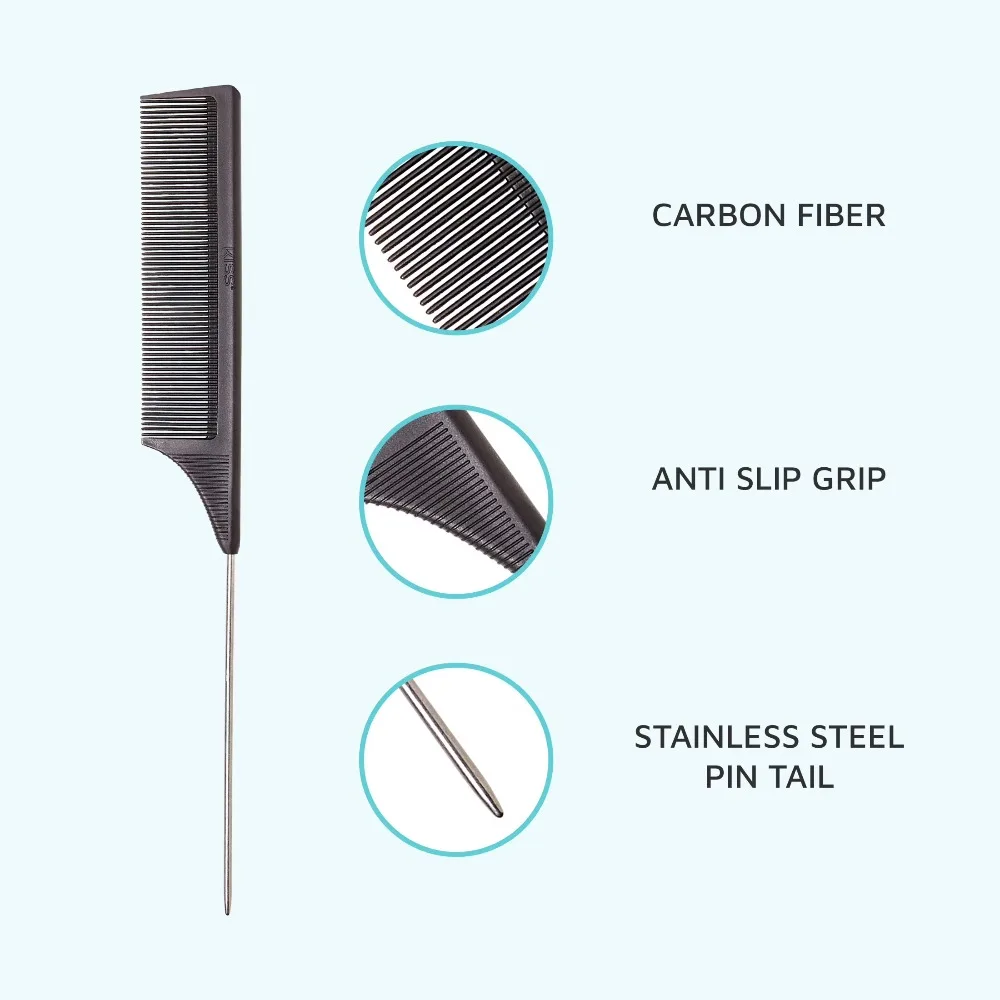 Carbon Fiber Small Tooth Pin Tail Hair Comb 2 Pack Black Colors and Care Hair Styling Tool
Carbon Fiber Small Tooth Pin Tail Hair Comb 2 Pack Black Colors and Care Hair Styling Tool