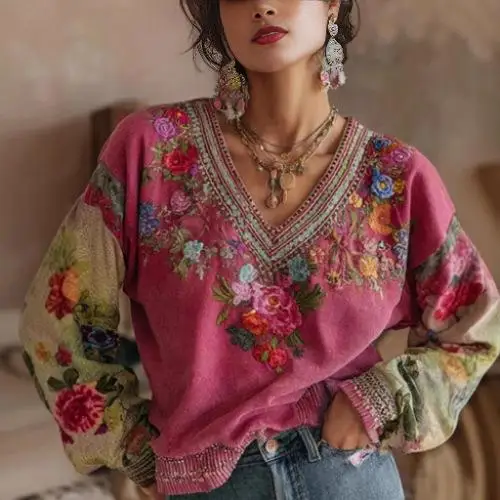 Women's Floral Embroidery Printed V-Neck Long Sleeve Shirt Comfortable Fit Casual Style Commute Fashion Winter Collection
Women's Floral Embroidery Printed V-Neck Long Sleeve Shirt Comfortable Fit Casual Style Commute Fashion Winter Collection