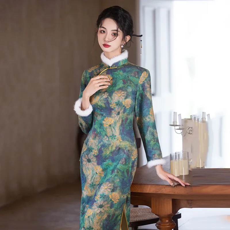 Thick Winter Chinese Long Improved Cheongsam 2024 New Style Young Women Retro Long Sleeve Daily Dress Qipao
Thick Winter Chinese Long Improved Cheongsam 2024 New Style Young Women Retro Long Sleeve Daily Dress Qipao