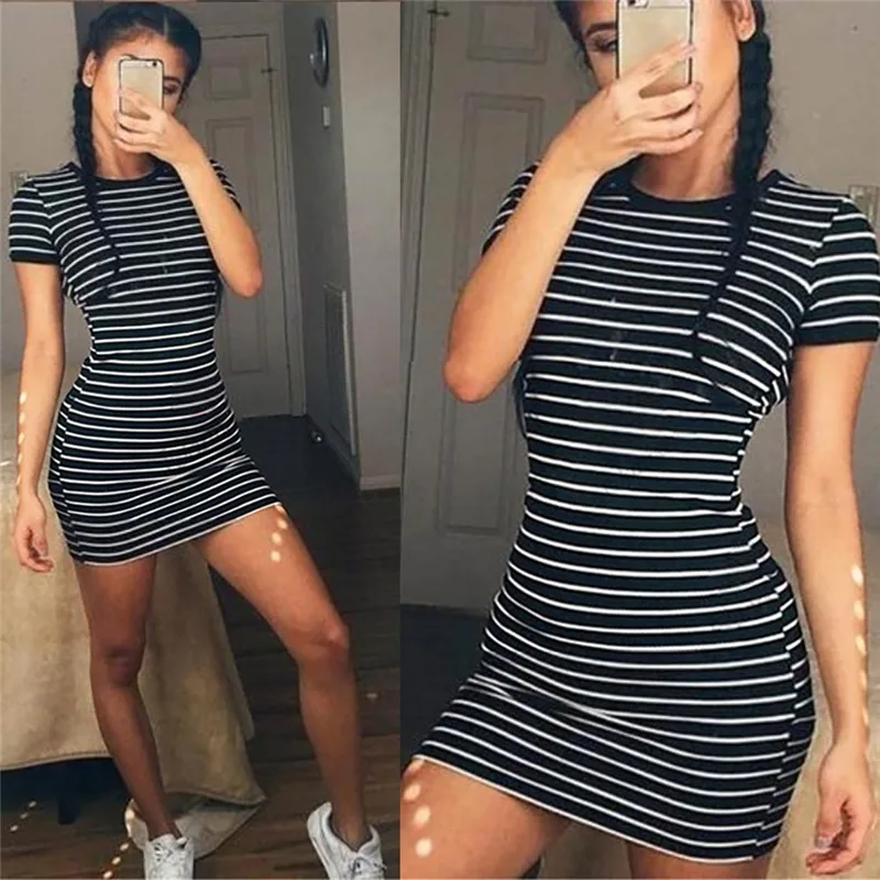 Summer Round Neck Mid-length Short-sleeved Dress Black and White Striped Dress Casual Elegant Jacket Slim Dress 2023 New Woman
Summer Round Neck Mid-length Short-sleeved Dress Black and White Striped Dress Casual Elegant Jacket Slim Dress 2023 New Woman