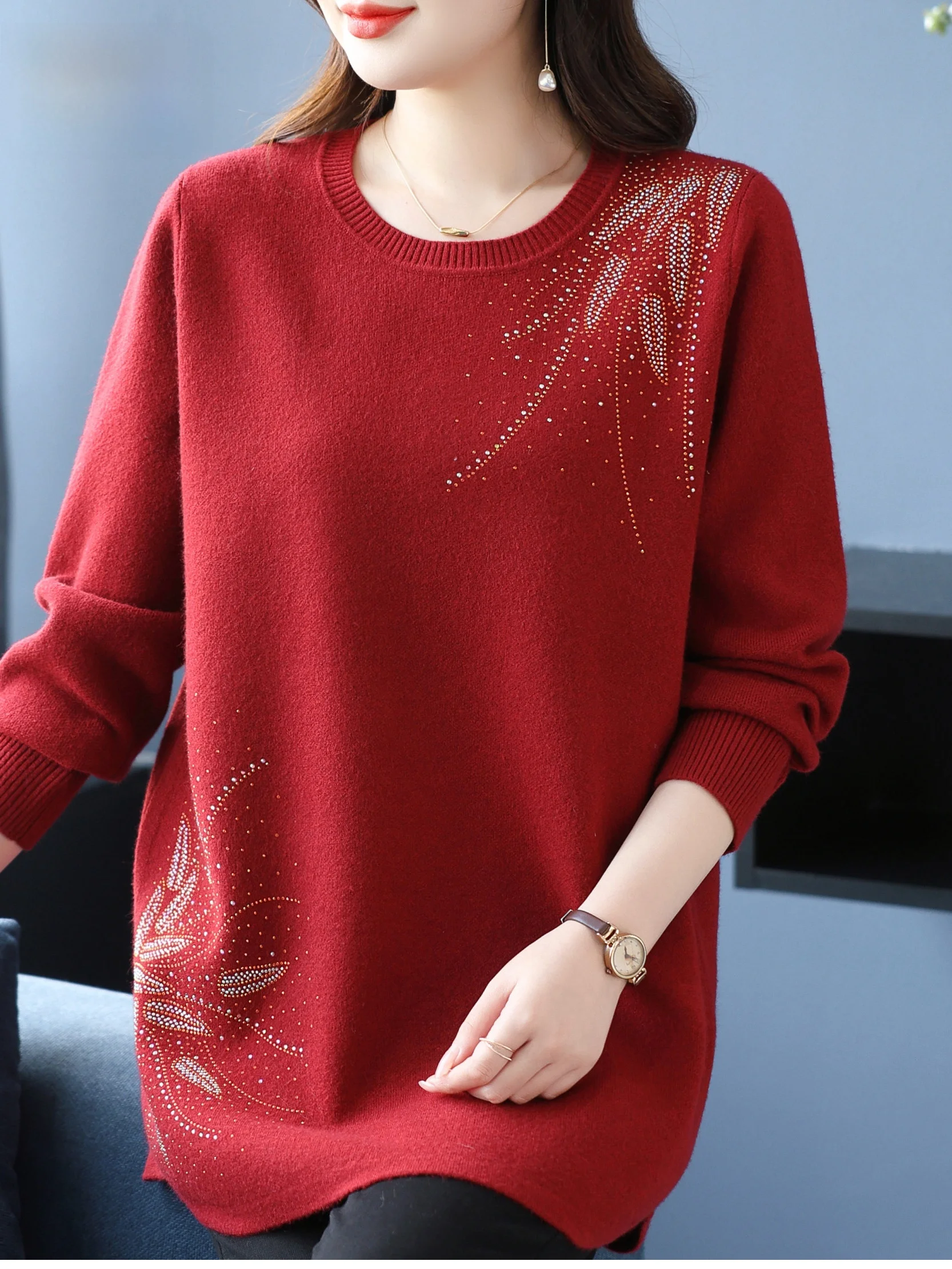 Faionable round Ne Diamond Knit Sweater plus Size Base irt Mid-Length Women's Autumn Winter New Sle Warm Knitted Top
Faionable round Ne Diamond Knit Sweater plus Size Base irt Mid-Length Women's Autumn Winter New Sle Warm Knitted Top