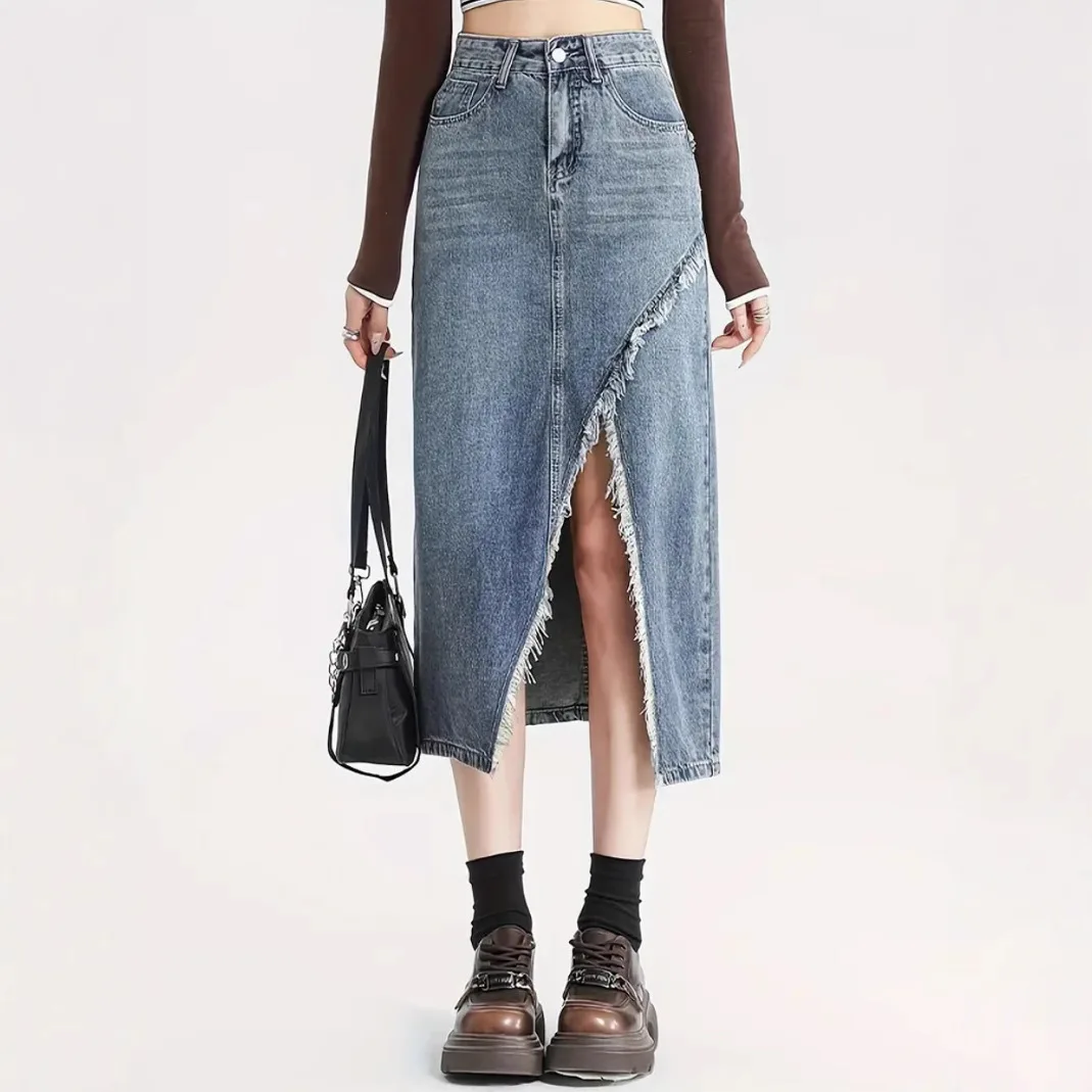 Street Fashionable Tassels Denim Half Body Long Skirt. Ladies Spring and Summer New Style Washed Casual Split Denim Skirts Women
Street Fashionable Tassels Denim Half Body Long Skirt. Ladies Spring and Summer New Style Washed Casual Split Denim Skirts Women