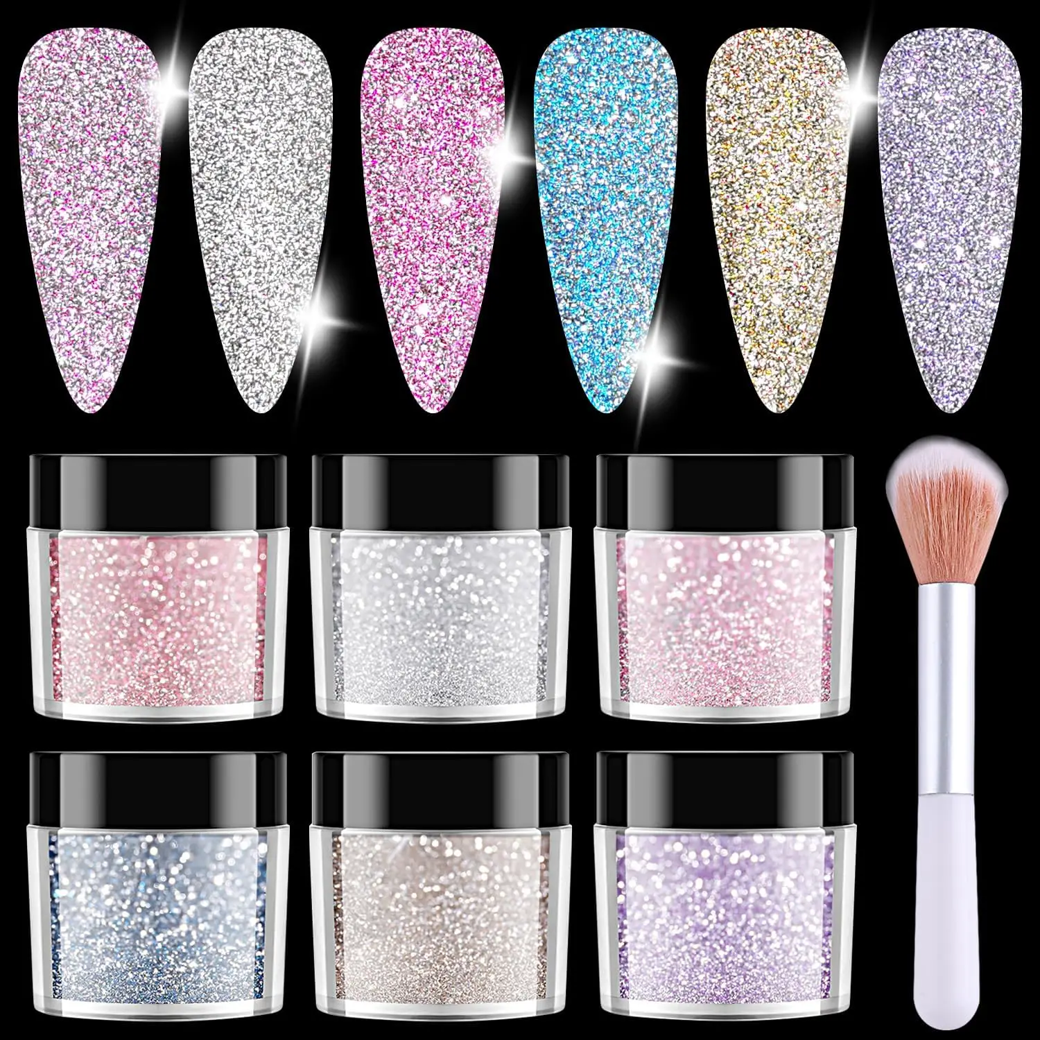 Reflective Glitter for Nails, 6 Colors Sparkle Nail Powder Diamond Dust Silver Pink Purple Blue Sugar Dip Shimmer Pigment Set
Reflective Glitter for Nails, 6 Colors Sparkle Nail Powder Diamond Dust Silver Pink Purple Blue Sugar Dip Shimmer Pigment Set