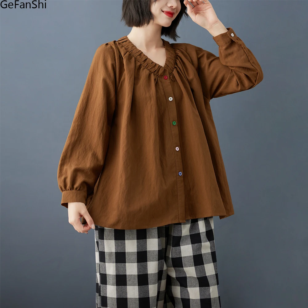New Autumn Fashion Solid V-neck Buttons Long Sleeve Loose Casual Beach Elegant Blouse Shirts Women Vintage Office Ladies Tops
New Autumn Fashion Solid V-neck Buttons Long Sleeve Loose Casual Beach Elegant Blouse Shirts Women Vintage Office Ladies Tops