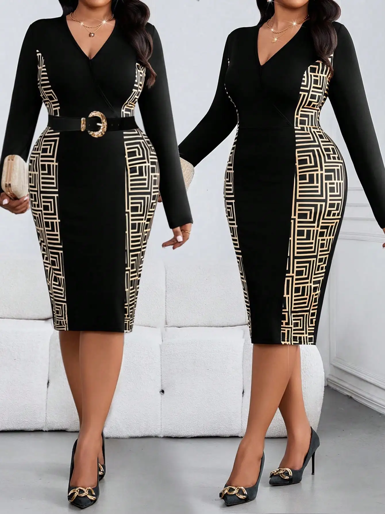 Черное облегающее платье с длинными рукавами и геометрическим принтом с поясом для женщин, зимнее платье для вечеринок больших размеров
Черное облегающее платье с длинными рукавами и геометрическим принтом с поясом для женщин, зимнее платье для вечеринок больших размеров