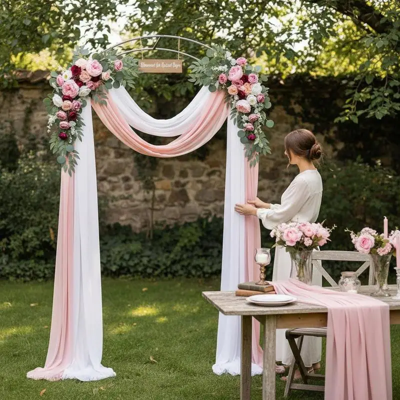 Faux Floral Swag Set 4-Piece For Ceremony Reception Backdrop, Pink Rose Arrangements Sheer Fabric Drapes Wedding Decoration Prop
Faux Floral Swag Set 4-Piece For Ceremony Reception Backdrop, Pink Rose Arrangements Sheer Fabric Drapes Wedding Decoration Prop