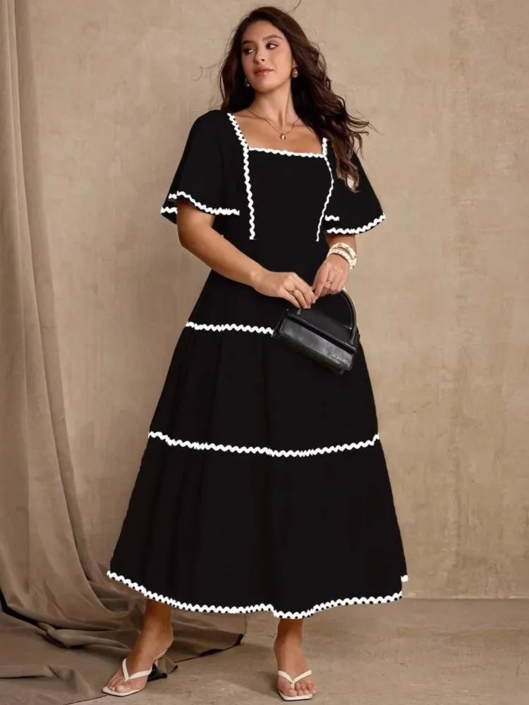 L-4XL Plus Size Elegant Maxi Dress 2026 Spring Summer Women Office Lady Dress Casual Short Sleeve Black Robe Oversize Dress
L-4XL Plus Size Elegant Maxi Dress 2026 Spring Summer Women Office Lady Dress Casual Short Sleeve Black Robe Oversize Dress
