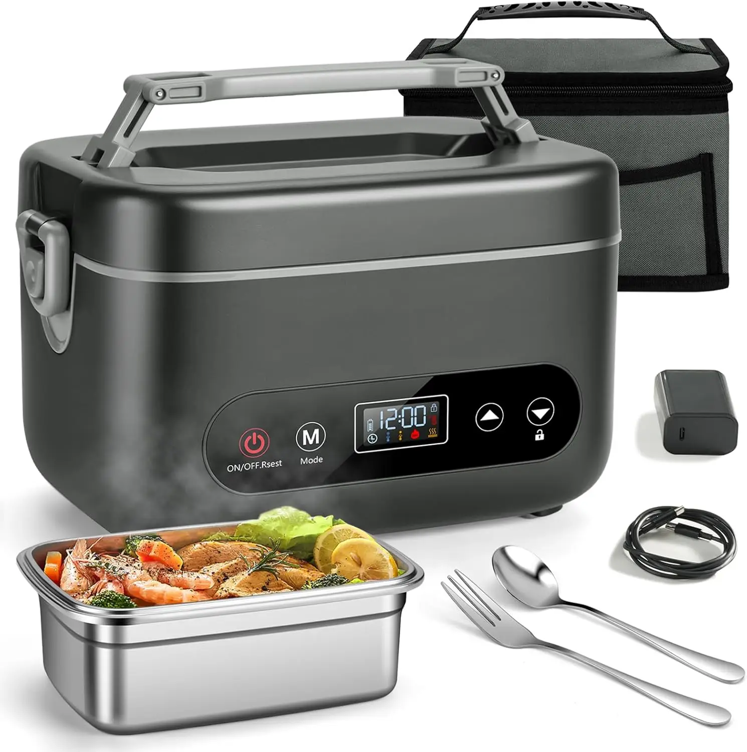 1.2L Cordless Heated Lunch Box, 24000mAh Rechargeable Food Warmer, Auto Temp Control, 5-Sided Heating, Leakproof for Office & Outdoors, Black
1.2L Cordless Heated Lunch Box, 24000mAh Rechargeable Food Warmer, Auto Temp Control, 5-Sided Heating, Leakproof for Office & Outdoors, Black