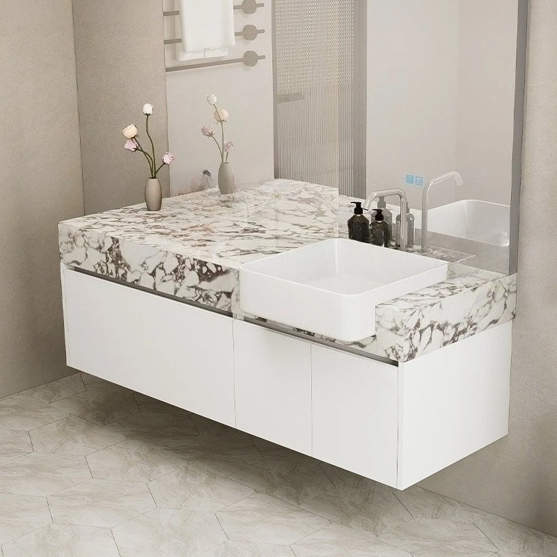 Modern simple wind rock slab countertop bathroom integrated basin multi-layer solid wood bathroom cabinet combination
Modern simple wind rock slab countertop bathroom integrated basin multi-layer solid wood bathroom cabinet combination