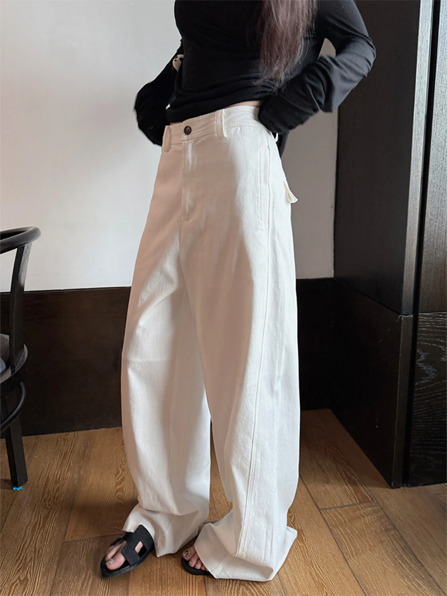 High Quality Wide Leg Pants Women's Loose Fit Casual Workwear Trousers White Color Here Yaya Shop Private Label
High Quality Wide Leg Pants Women's Loose Fit Casual Workwear Trousers White Color Here Yaya Shop Private Label