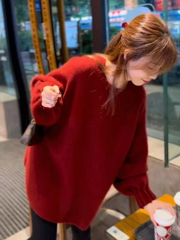 Christmas Red Soft Folded Sleeve Women's Knitted Sweater Loose Hem Split Winter Casual round Neck Long Sleeve Top
Christmas Red Soft Folded Sleeve Women's Knitted Sweater Loose Hem Split Winter Casual round Neck Long Sleeve Top
