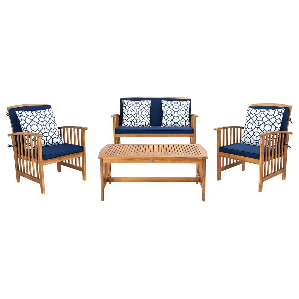 Outdoor Collection Rocklin Natural Navy Blue Cushions Geometric Pattern Pillows 4Piece Conversation Patio Set
Outdoor Collection Rocklin Natural Navy Blue Cushions Geometric Pattern Pillows 4Piece Conversation Patio Set