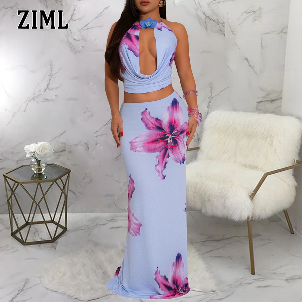 ZIML Printing Two Piece Sets for Women Round Neck Sleeveless Backles Short Tops High Waist Long Skirts Chic Set Female Autumn
ZIML Printing Two Piece Sets for Women Round Neck Sleeveless Backles Short Tops High Waist Long Skirts Chic Set Female Autumn