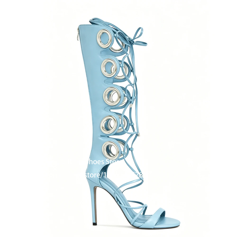 Big Metal Ring Hollow Knee High Heel Sandals Boots for Women Cross Strap Open Toe Back Zipper Stilettos Sexy Party Summer Boots
Big Metal Ring Hollow Knee High Heel Sandals Boots for Women Cross Strap Open Toe Back Zipper Stilettos Sexy Party Summer Boots