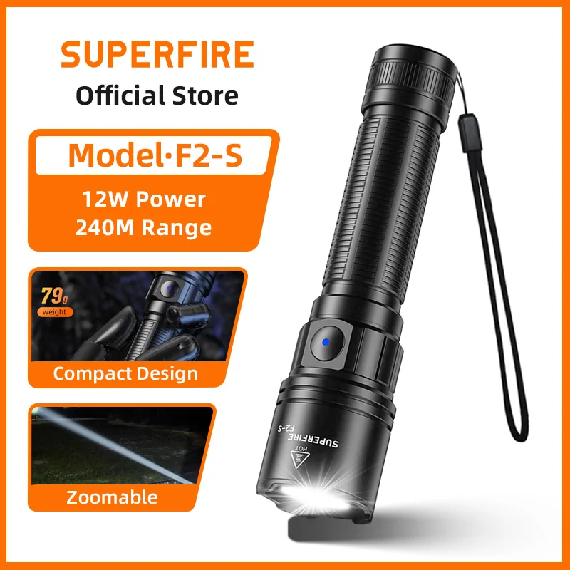 SUPERFIRE F2-S 700 Lumen Rechargeable Flashlight USB C, Zoomable Aluminum Alloy Torch Outdoor Camping Fishing Emergency Light
SUPERFIRE F2-S 700 Lumen Rechargeable Flashlight USB C, Zoomable Aluminum Alloy Torch Outdoor Camping Fishing Emergency Light