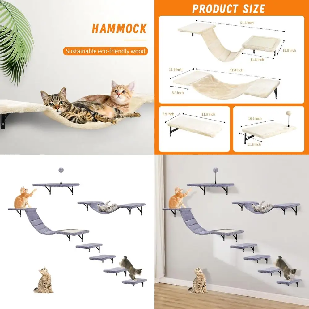 Gray 7-Piece Wall-Mounted Cat Climbing Set with Shelves, Perches, Bridge, Hammock, Scratching Board & Ball for Indoor Play
Gray 7-Piece Wall-Mounted Cat Climbing Set with Shelves, Perches, Bridge, Hammock, Scratching Board & Ball for Indoor Play