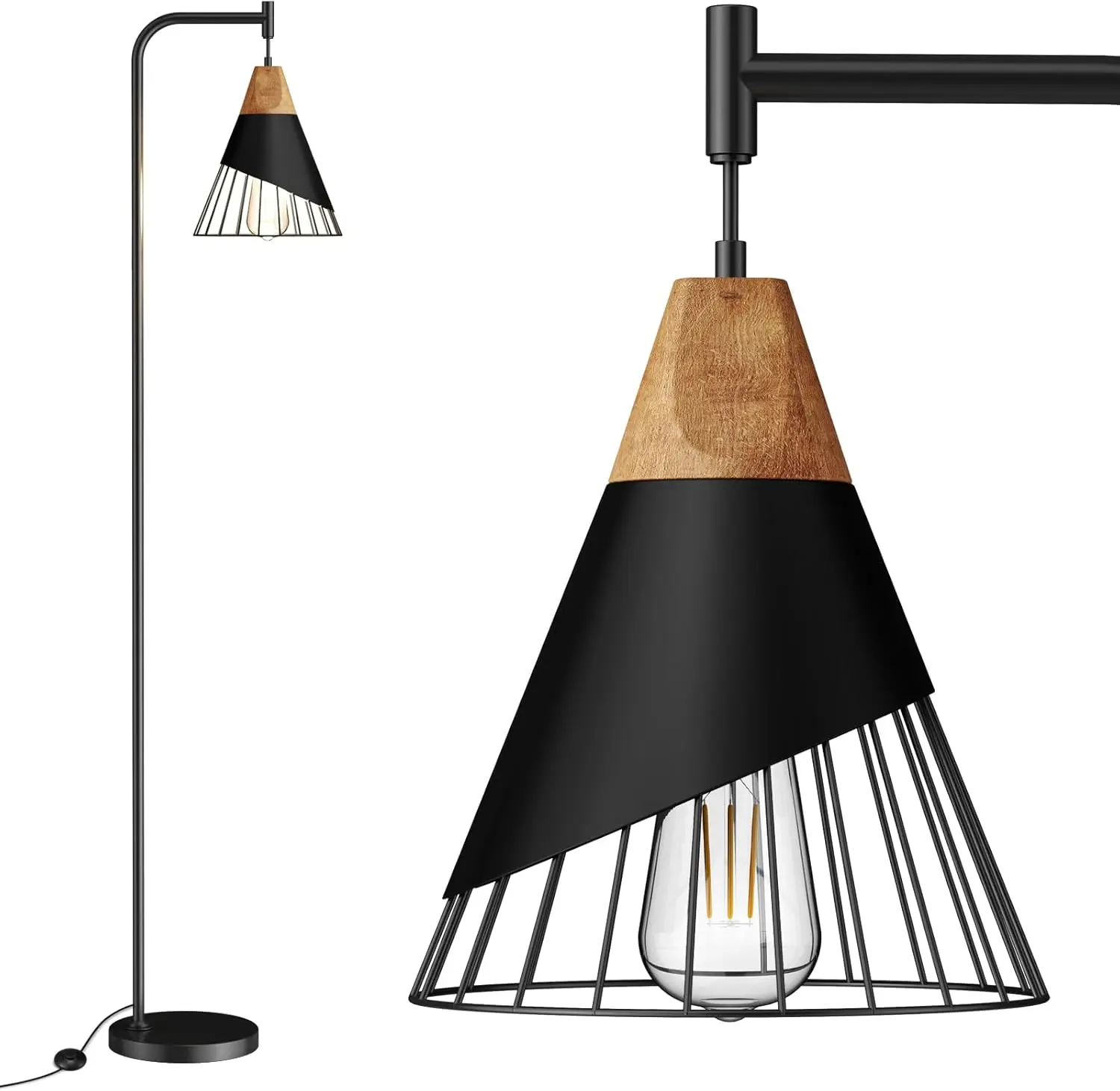 67" Industrial Floor Lamp with Wood & Black Metal Shade, Modern Standing Lamp for Living Room, Bedroom, Office, 2700K Bulb &
67" Industrial Floor Lamp with Wood & Black Metal Shade, Modern Standing Lamp for Living Room, Bedroom, Office, 2700K Bulb &
