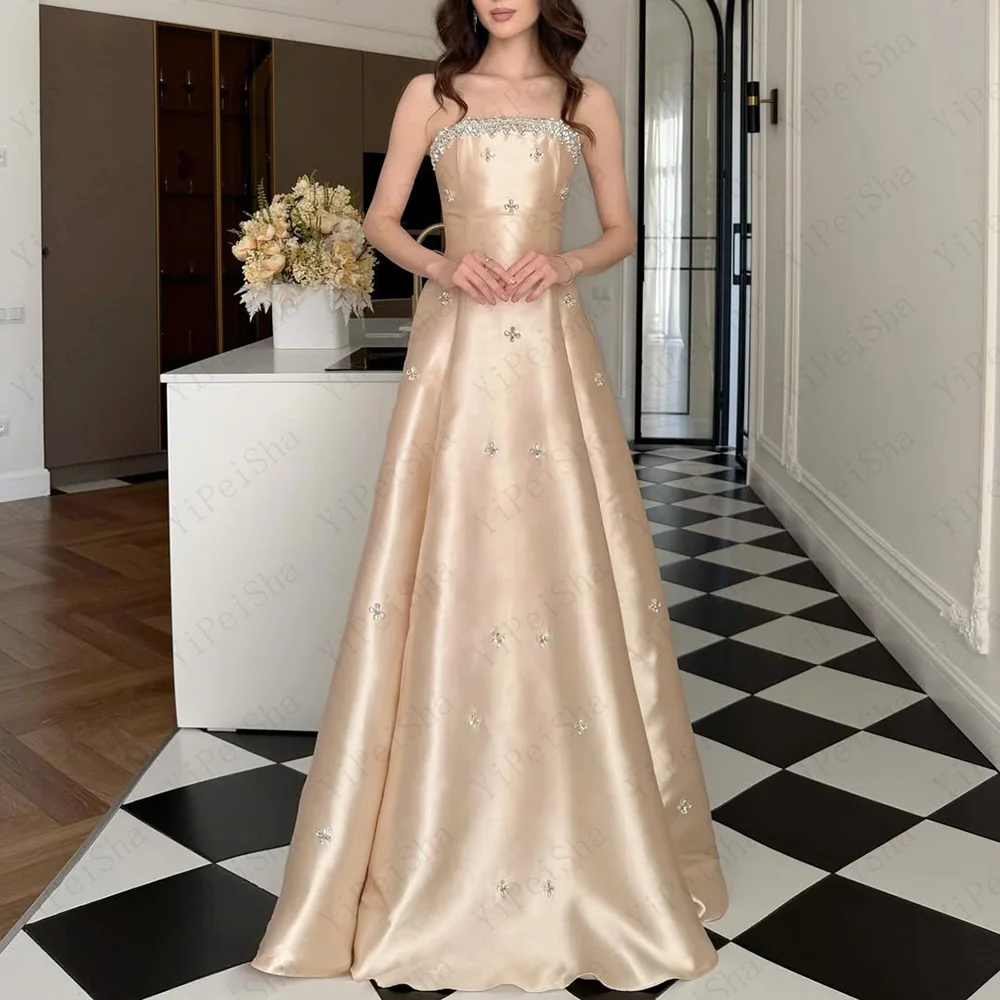Customized A-Line Prom Dresses Floor-Length Strapless Sleeveless Evening Gown Fashion Crystal Simple Draped Backelss Party Gown
Customized A-Line Prom Dresses Floor-Length Strapless Sleeveless Evening Gown Fashion Crystal Simple Draped Backelss Party Gown