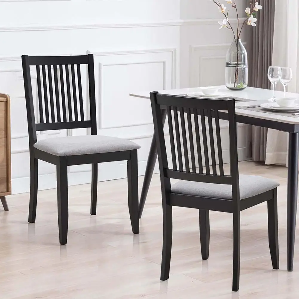 Pair of Black Fabric Seat Rubber Wood Dining Chairs with Backrest for Kitchen, Dining Room, or Restaurant Use
Pair of Black Fabric Seat Rubber Wood Dining Chairs with Backrest for Kitchen, Dining Room, or Restaurant Use