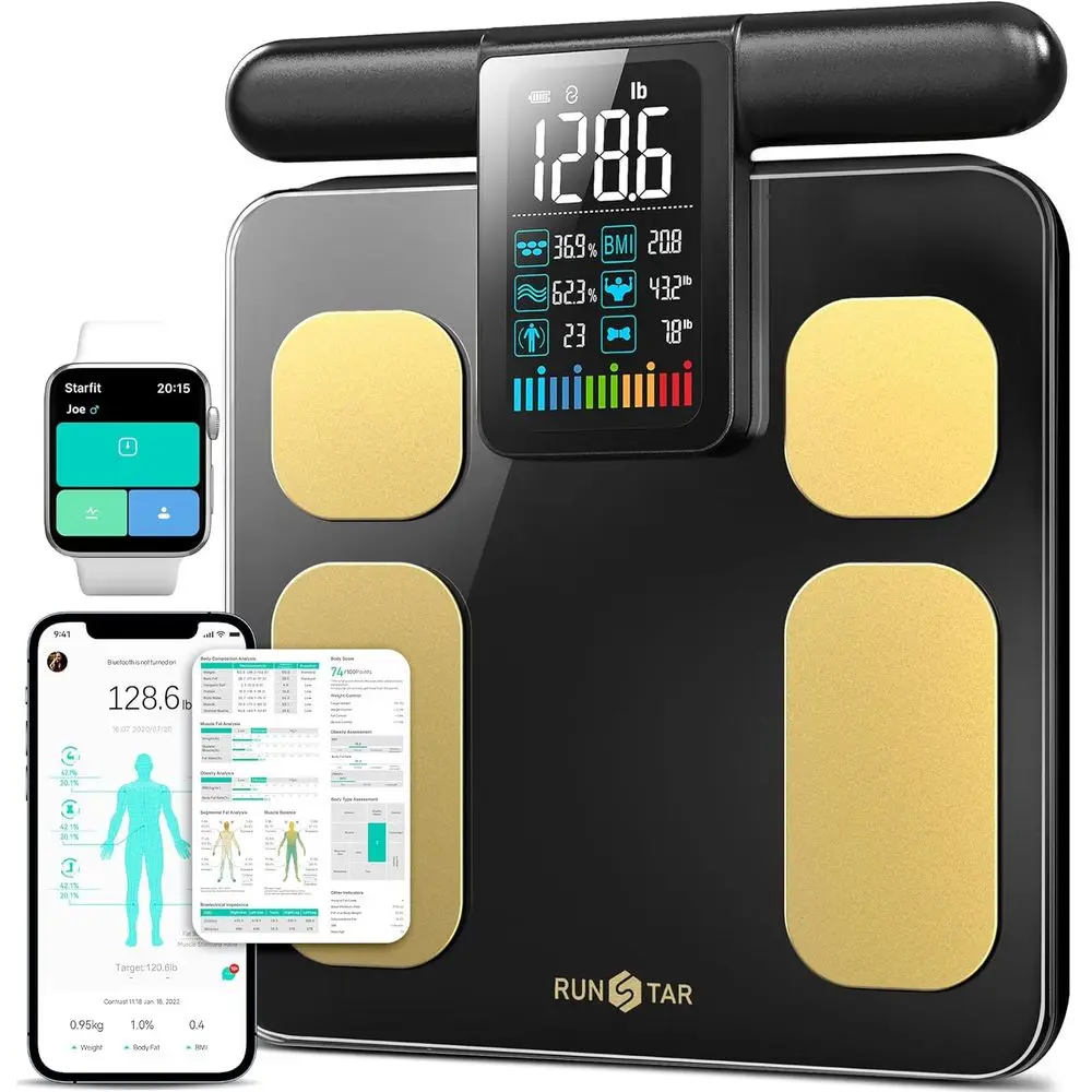 High Precision Digital Scale with 8 Electrodes for Body Composition and BMI Measurement, Large Color Display, HSA Eligible
High Precision Digital Scale with 8 Electrodes for Body Composition and BMI Measurement, Large Color Display, HSA Eligible