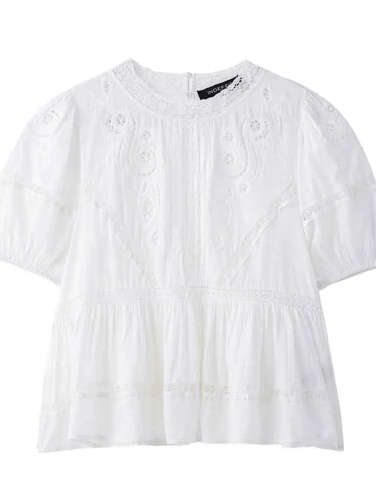European style new women's clothing sweet age-reducing embroidery decoration romantic style round neck short-sleeved shirt
European style new women's clothing sweet age-reducing embroidery decoration romantic style round neck short-sleeved shirt
