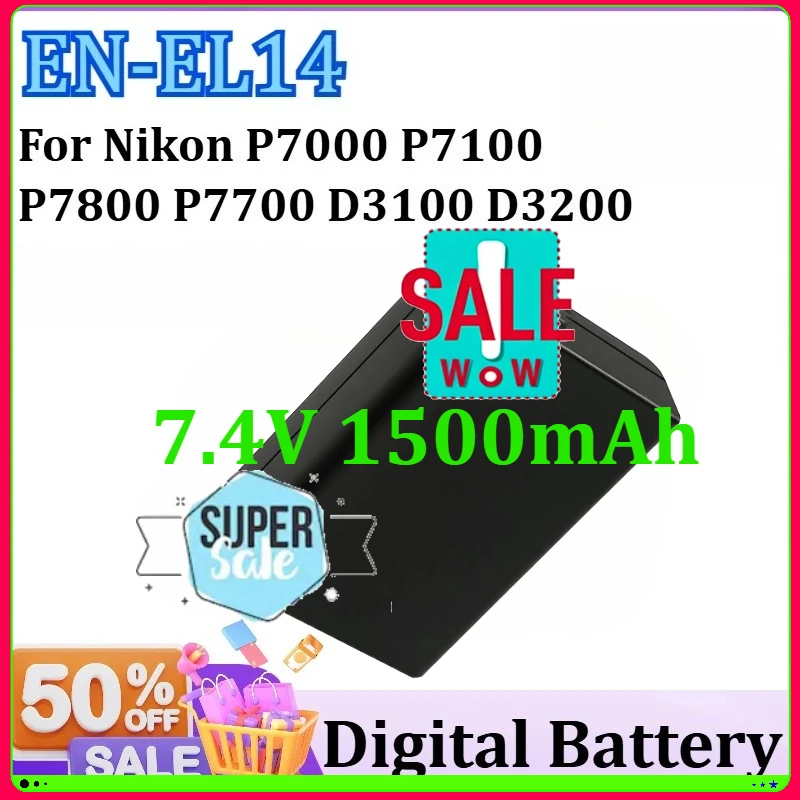 EN-EL14A EN-EL14 7.4V 1500mAh for Nikon P7000 P7100 P7800 P7700 D3400 D3500 D5600 D5100 D5300 D3100 D3200 D3300
EN-EL14A EN-EL14 7.4V 1500mAh for Nikon P7000 P7100 P7800 P7700 D3400 D3500 D5600 D5100 D5300 D3100 D3200 D3300