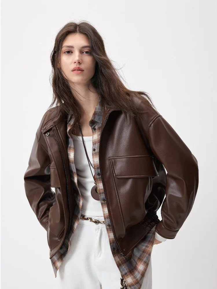 Fashion Retro Brown Leather Jacket Short Women's Genuine Sheepskin Leather Coat Casual Splicing Grid Sheepskin Leather Topscoat
Fashion Retro Brown Leather Jacket Short Women's Genuine Sheepskin Leather Coat Casual Splicing Grid Sheepskin Leather Topscoat